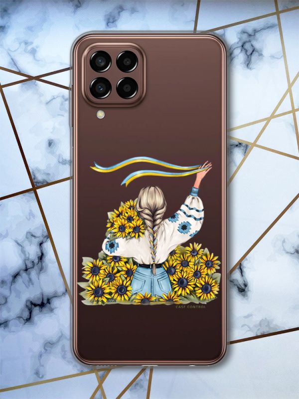 Прозорий чохол на Samsung Galaxy M33 5G Дівчина зі стрічкою (патріотичний принт 25)