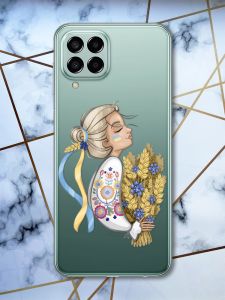 Прозорий чохол на Samsung Galaxy M33 5G Українка з колосками (патріотичний принт 173)