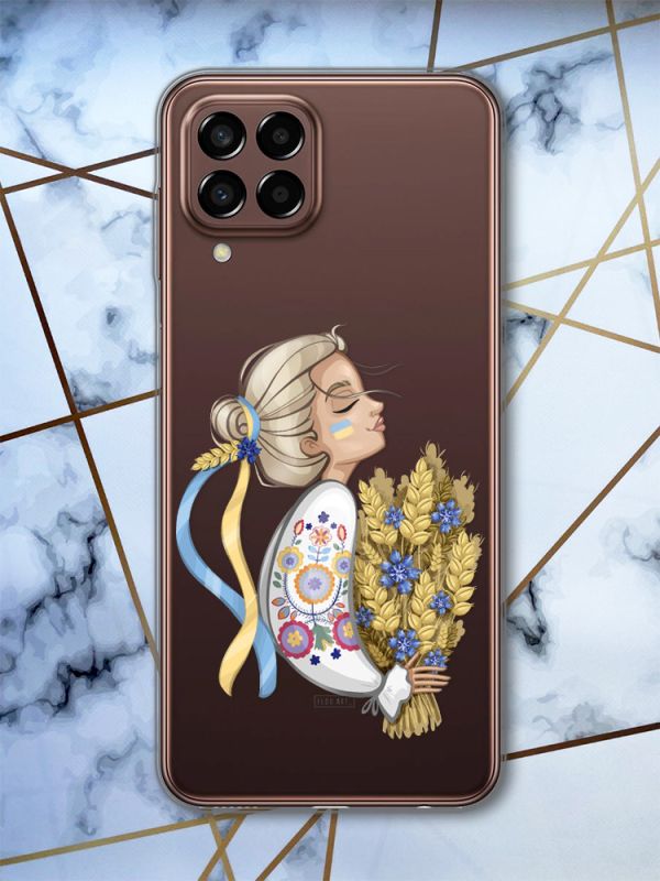 Прозорий чохол на Samsung Galaxy M33 5G Українка з колосками (патріотичний принт 173)