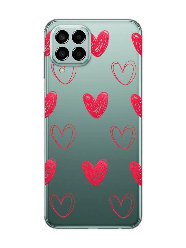 Прозорий чохол на Samsung Galaxy M33 5G Сердечка червоні (принт 77)