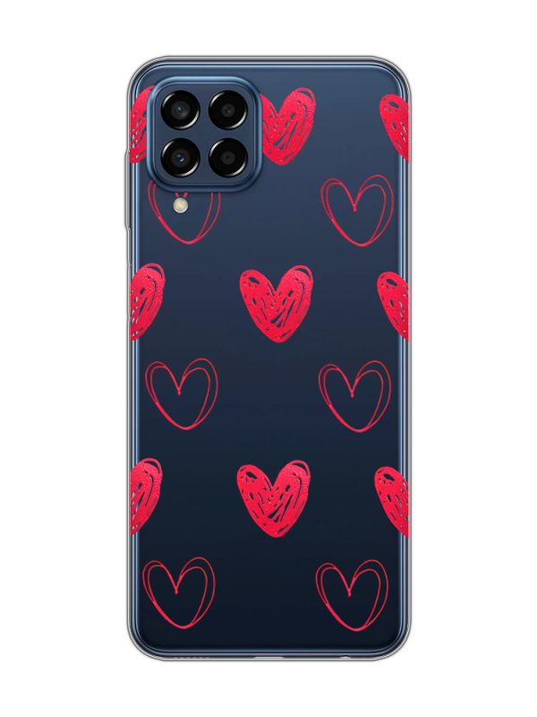 Прозорий чохол на Samsung Galaxy M33 5G Сердечка червоні (принт 77)
