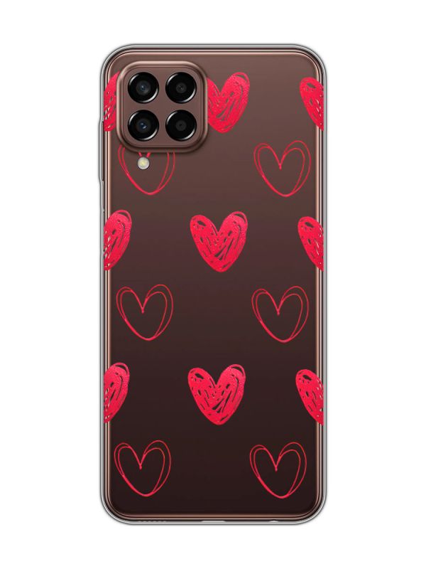 Прозорий чохол на Samsung Galaxy M33 5G Сердечка червоні (принт 77)