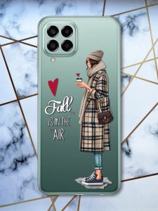 Прозорий чохол на Samsung Galaxy M33 5G Девушка с кофе (принт 59)