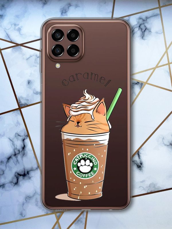 Прозорий чохол на Samsung Galaxy M33 5G Капучіно котик (принт 97)