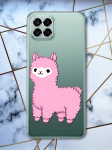 Прозорий чохол на Samsung Galaxy M33 5G Лама рожева (принт 100)