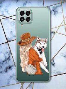 Прозорий чохол на Samsung Galaxy M33 5G Дівчина з песиком (принт 115)