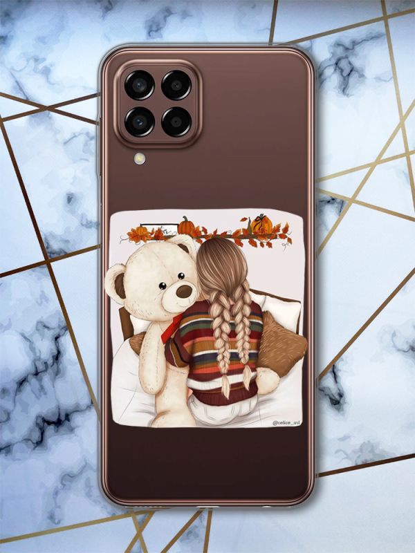Прозорий чохол на Samsung Galaxy M33 5G Дівчинка з ведмедиком (принт 117)