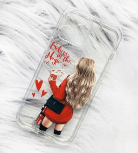 Прозорий чохол на Apple iPhone 13 Pro Max Дівчина з кавою принт 137