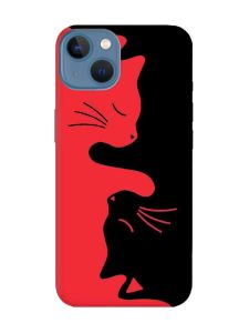 Матовий червоний чохол на Apple iPhone 13 Котики (принт 118)