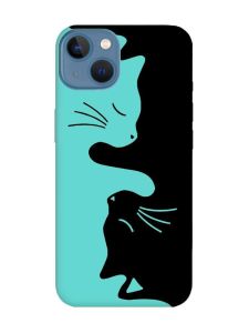 Матовий бірюзовий чохол на Apple iPhone 13 Котики (принт 118)