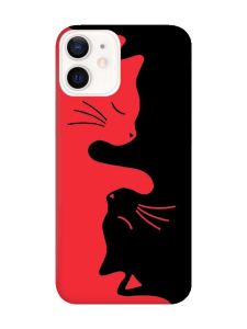 Матовий червоний чохол на Apple iPhone 12 / 12 Pro (6.1) Котики (принт 118)