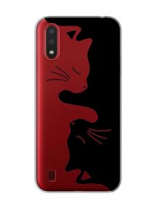 Прозорий чохол на Samsung Galaxy A01 Котики (принт 118)
