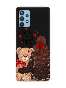 Матовий чорний чохол на Samsung Galaxy A32 Дівчина з ведмедиком (принт 188)