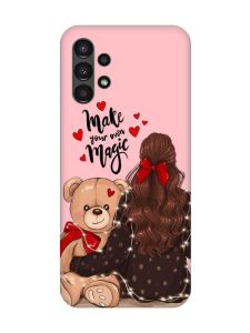Матовий рожевий чохол на Samsung A13 4G Дівчина з ведмедиком (принт 188)