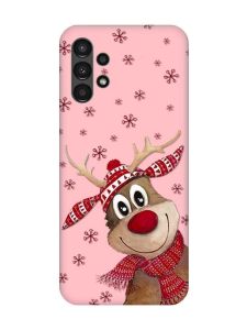Матовий рожевий чохол на Samsung A13 4G Зимове оленятко (принт 149)