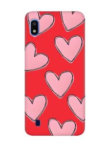 Матовий червоний чохол на Samsung Galaxy A10 (2019) A105 Сердечка рожеві (принт 78)