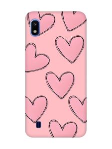 Матовий рожевий чохол на Samsung Galaxy A10 (2019) A105 Сердечка рожеві (принт 78)