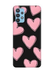 Матовий чорний чохол на Samsung Galaxy A32 Сердечка рожеві (принт 78)