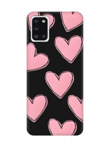 Матовий чорний чохол на Samsung Galaxy A31 Сердечка рожеві (принт 78)