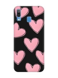 Матовий чорний чохол на Samsung Galaxy A30 (2019) / A20 (2019) Сердечка рожеві (принт 78)