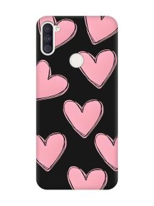 Матовий чорний чохол на Samsung Galaxy A11 Сердечка рожеві (принт 78)