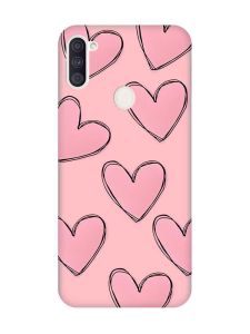 Матовий рожевий чохол на Samsung Galaxy A11 Сердечка рожеві (принт 78)