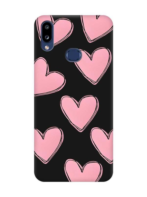 Матовий чорний чохол на Samsung Galaxy A10ѕ A107 Сердечка рожеві (принт 78)