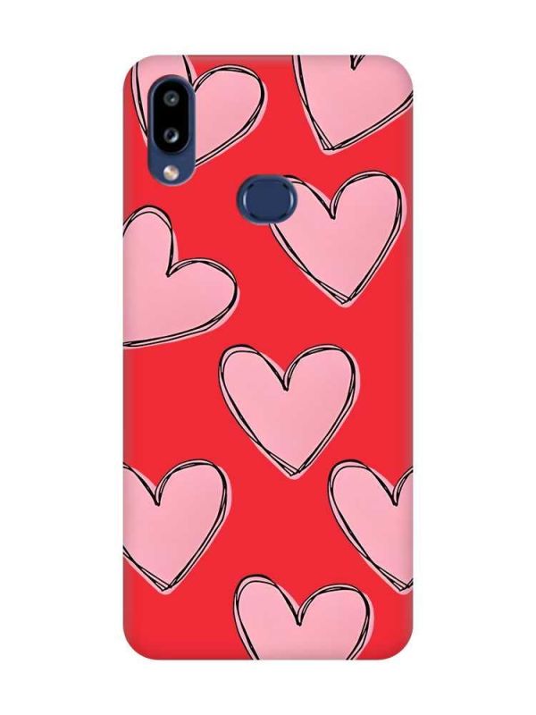 Матовий червоний чохол на Samsung Galaxy A10ѕ A107 Сердечка рожеві (принт 78)
