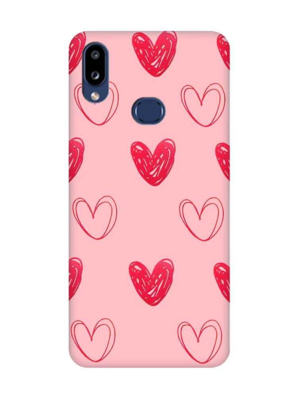 Матовий рожевий чохол на Samsung Galaxy A10ѕ A107 Сердечка червоні (принт 77)