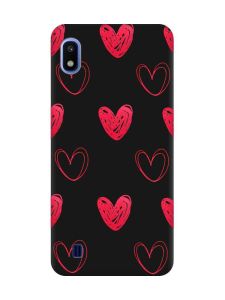 Матовий чорний чохол на Samsung Galaxy A10 (2019) A105 Сердечка червоні (принт 77)