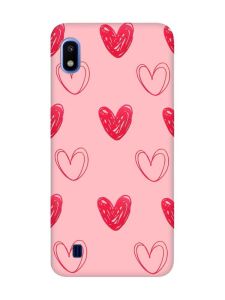 Матовий рожевий чохол на Samsung Galaxy A10 (2019) A105 Сердечка червоні (принт 77)