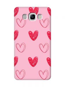 Матовий рожевий чохол на Samsung Galaxy J7(2016) J710 Сердечка червоні (принт 77)