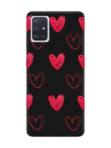 Матовий чорний чохол на Samsung Galaxy A71 / A715 Сердечка червоні (принт 77)
