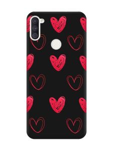 Матовий чорний чохол на Samsung Galaxy A11 Сердечка червоні (принт 77)