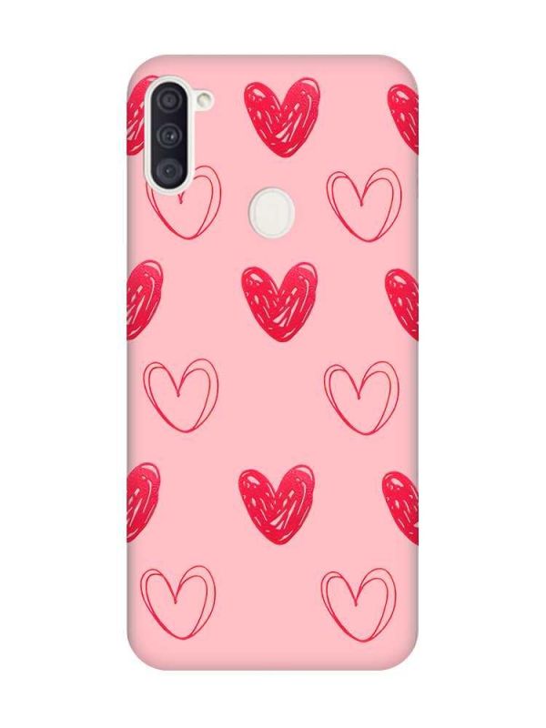 Матовий рожевий чохол на Samsung Galaxy A11 Сердечка червоні (принт 77)