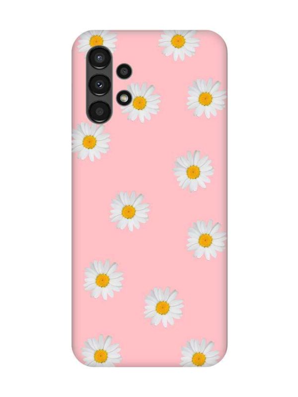 Матовий рожевий чохол на Samsung A13 4G Фон ромашки (принт 41)