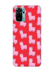 Матовий червоний чохол на Xiaomi Redmi Note 10 / Note 10s Лами рожеві (принт 101)