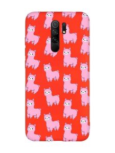 Матовий червоний чохол на Xiaomi Redmi Note 8 Pro Лами рожеві (принт 101)