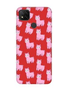 Матовий червоний чохол на Xiaomi Redmi 9C / 10A Лами рожеві (принт 101)