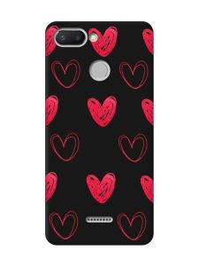 Матовий чорний чохол на Xiaomi Redmi 6 Сердечка червоні (принт 77)