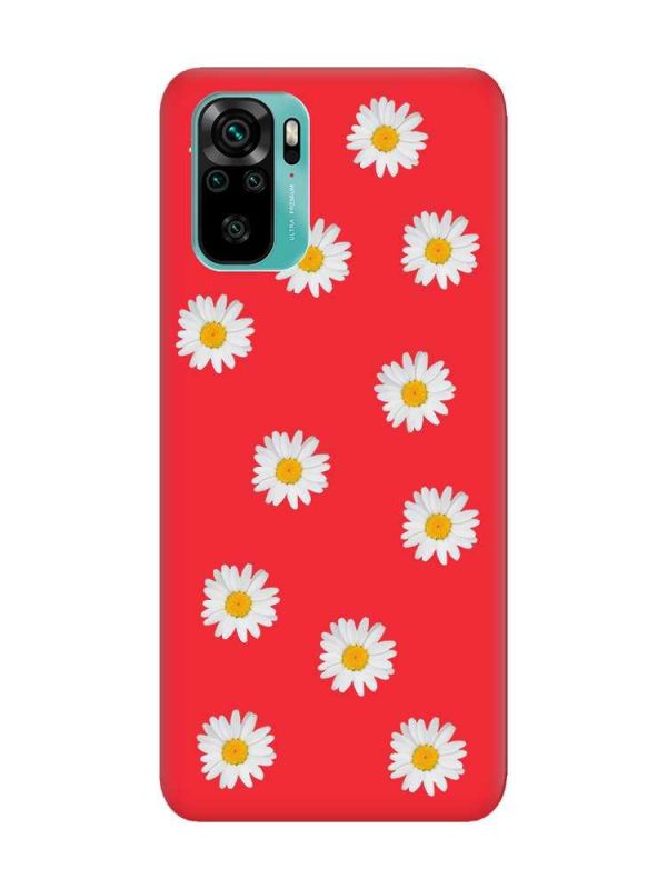 Матовий червоний чохол на Xiaomi Redmi Note 10 / Note 10s Фон ромашки (принт 41)
