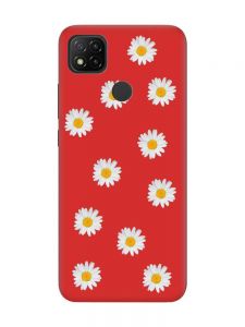 Матовий червоний чохол на Xiaomi Redmi 9C / 10A Фон ромашки (принт 41)