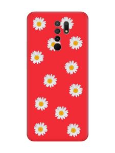 Матовий червоний чохол на Xiaomi Redmi 9 Фон ромашки (принт 41)
