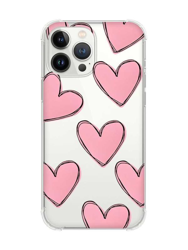 Чохол із потовщеними кутами на iPhone 14 Pro Сердечка рожеві (принт 78)