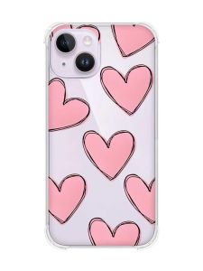 Чохол із потовщеними кутами на iPhone 14 Сердечка рожеві (принт 78)