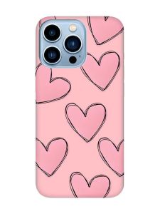 Матовий рожевий чохол на Apple iPhone 13 Pro Max Сердечка рожеві (принт 78)