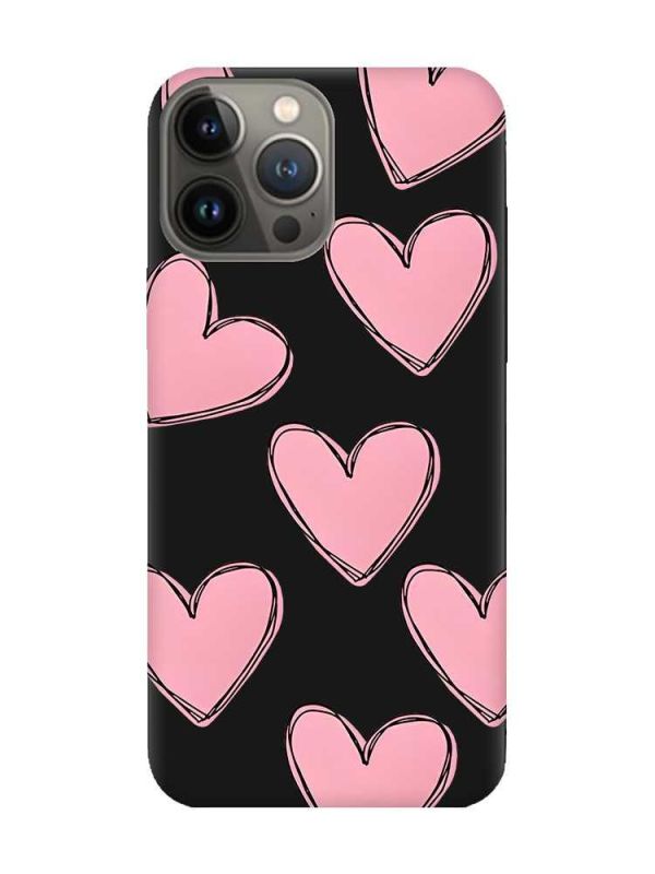 Матовий чорний чохол на Apple iPhone 13 Pro Сердечка рожеві (принт 78)