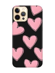 Матовий чорний чохол на Apple iPhone 12 Pro Max Сердечка рожеві (принт 78)