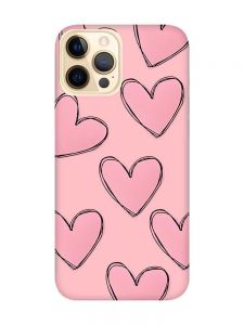 Матовий рожевий чохол на Apple iPhone 12 Pro Max Сердечка рожеві (принт 78)