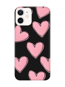 Матовий чорний чохол на Apple iPhone 12 / 12 Pro (6.1) Сердечка рожеві (принт 78)